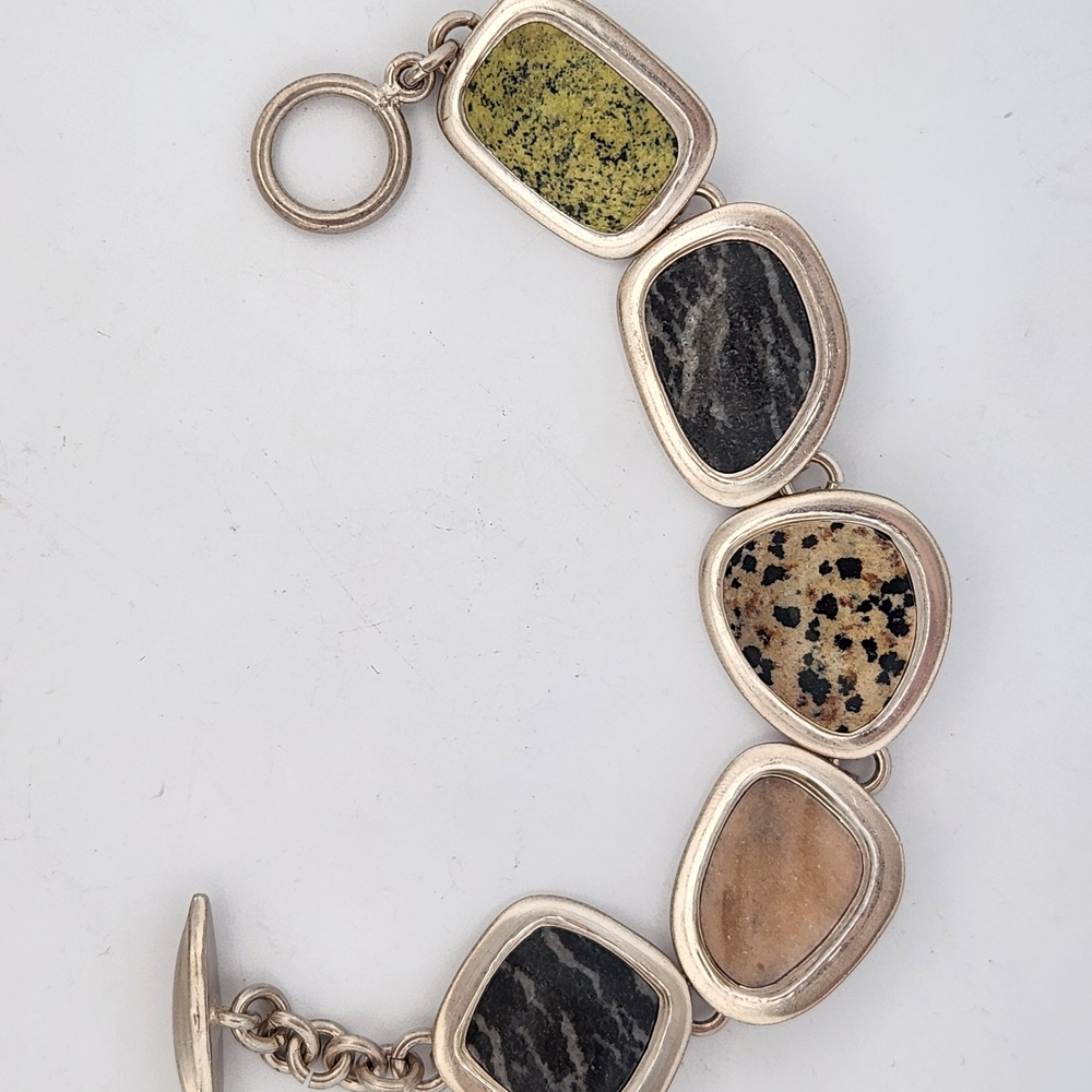 Sterling Silver Matte Finish Multi-Stone Link Bracelet